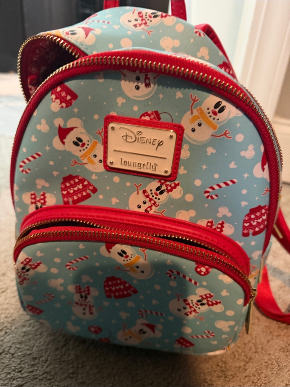 Loungefly Kids Snowman Mini Backpack - Light Blue & Red